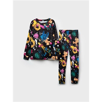 Термокомплект трикот. для девочек: фуфайка (футболка) с длин. рук, брюки