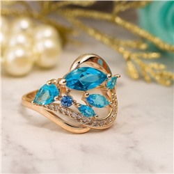 Кольцо 20 р, ювелирная бижутерия коллекция "Дубай", покрытие позолота, вставка: фианиты, цвет: голубой, арт.314.955-20