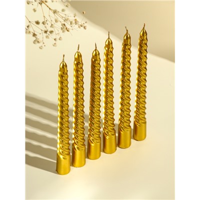 Набор свечей витых, 1.9×20 см, 6 шт., золотой металлик