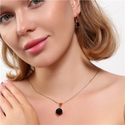 Комплект ювелирная бижутерия коллекция  "Дубай" серьги и кулон, покрытие: позолота, вставка: фианиты, цвет: черный, арт.215.436