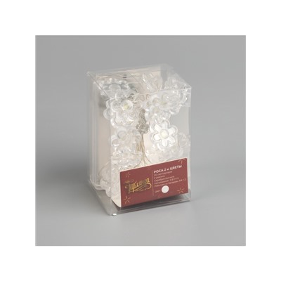 Гирлянда «Нить» 2 м роса с насадками «Цветок», IP20, серебристая нить, 20 LED, 2 режима, батарейки ААх2 (нет в комплекте), свечение белое