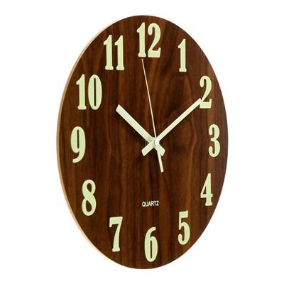 Часы настенные классические, светящиеся, d=30 см, дерево
