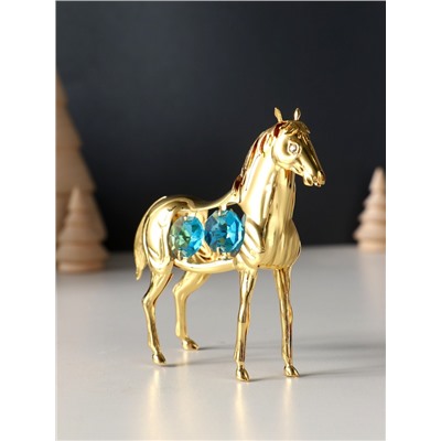 Фигурка металл «Лошадь» с 4 бирюзовыми хрусталиками, 9×3×9 см