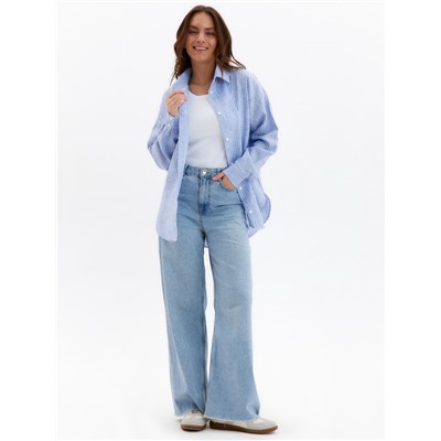 Рубашка женская MINAKU oversize в полоску, белая, голубая, размер 46