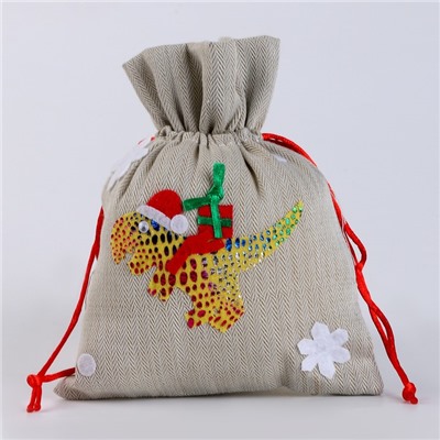 Мешок новогодний для подарков «Динозавр с подарками», 19×14 см, МИКС