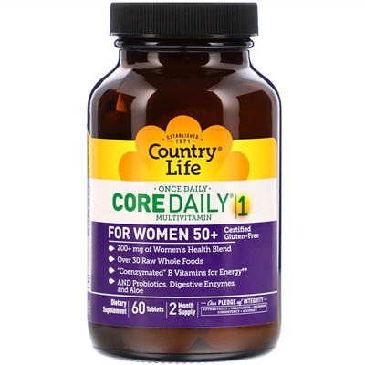 Country Life, Мультивитамины Core Daily-1 для женщин старше 50 лет, 60 таблеток