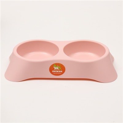 Миска двойная, 2×250 мл, 28×16×5 см, пластик, розовая