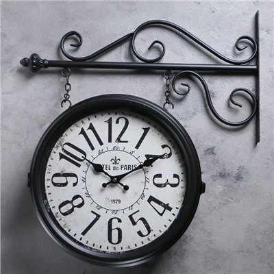 УЦЕНКА Часы настенные интерьерные «Вокзальные», двусторонние, на подвесе, 55×50 см, от батареек 2×АА