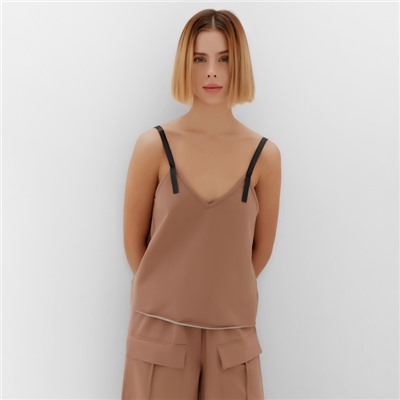 Топ с кожаными бретелями женский MINAKU : Casual Collection, бежевый, размер 48