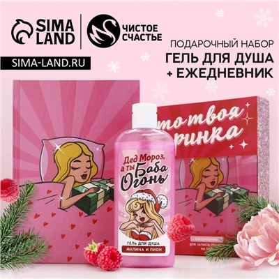 Новогодний подарочный набор косметики «Вечеринка», гель для душа 250 мл и ежедневник, Чистое счастье