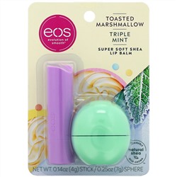 EOS, Super Soft Shea Lip Balm, Toasted Marshmallow & Triple Mint, 2 Pack, 0.39 oz (11 g)