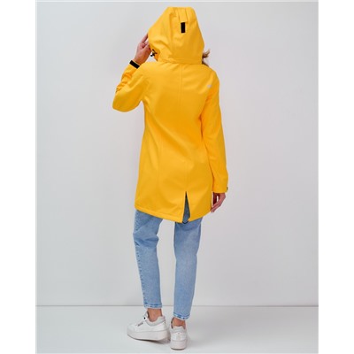 Парка спортивная женская с капюшоном softshell желтого цвета 9568J