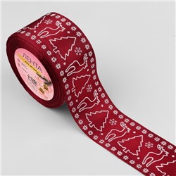 Лента атласная «Олени», 50 мм, 23±1 м, красная