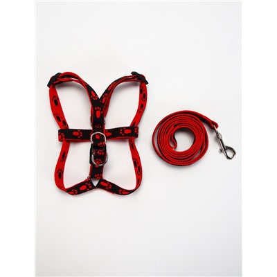 Шлейка с поводком «Большая лапа», ширина 1.5 см, поводок 120 см, шлейка 28-42 см, красная, чёрная