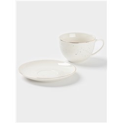 Чайная пара Доляна «Млечный путь», 2 предмета: чашка 220 мл, блюдце d=13.5 см, фарфор, белая в крапинку