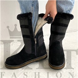 Женские дутики, черные, замша, войлочная подошва