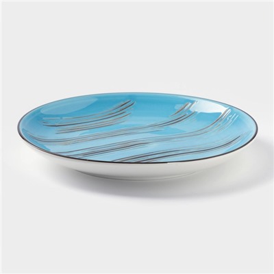Тарелка фарфоровая десертная Wilmax Scratch, d=17.5 см, цвет голубой
