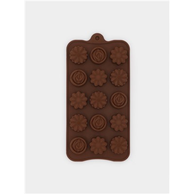 Форма для конфет и шоколада Доляна «Ассорти», силикон, 22×10.5×1.5 см, 15 ячеек (d=2.7 см), коричневая