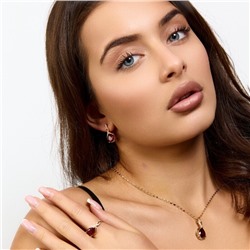 Комплект ювелирной бижутерии коллекция "Дубай" серьги, кулон и кольцо 19 р, покрытие позолота, вставка: стекло и цирконы, цвет: красный и прозрачный, арт.217.488-19