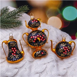 Ёлочные игрушки «Чаепитие», набор: кофейник-6.5 см, самовар-10.5 см, чайник-5 см