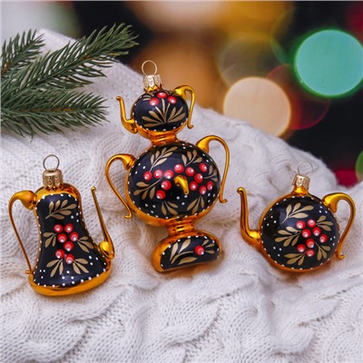 Ёлочные игрушки «Чаепитие», набор: кофейник-6.5 см, самовар-10.5 см, чайник-5 см