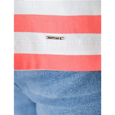 Футболка в полоску с V-вырезом и цельнокроеным рукавом из премиального хлопка