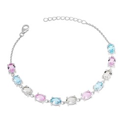 Браслет, зеленый аметист , морганит , топаз, Миндаль