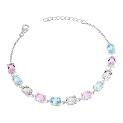 Браслет, зеленый аметист , морганит , топаз, Миндаль