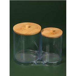 Органайзер для ватных палочек и дисков BAMBOO, с крышкой, 15.5×8.5×12 см, прозрачный, коричневый