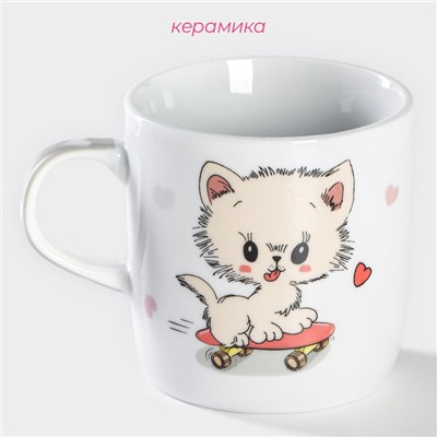 Кружка Доляна «Котёнок на скейте», 230 мл, керамика, цвет белый