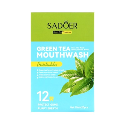 Ополаскиватель для полости рта в стиках со вкусом зеленого чая, 20 шт. по 10 мл