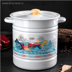 Мантоварка - позница, 12 л, 4 вставки, эмалированная, цилиндрическая, белая, рисунок МИКС