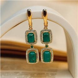 Серьги длинные ювелирная бижутерия коллекция "Дубай", покрытие позолота, вставка: пластик и цирконы, цвет: зеленый и прозрачный, арт.313.394