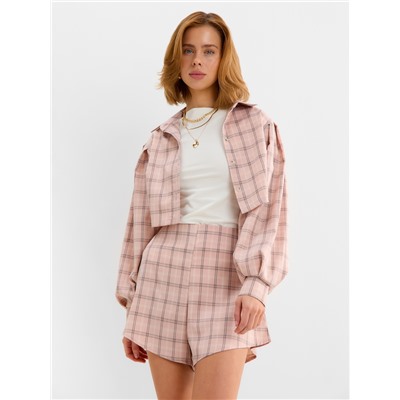Костюм женский (блузка, шорты) MINAKU: Casual Collection, розовая клетка, размер 42