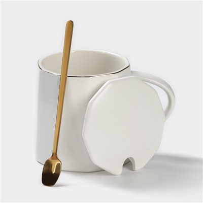 УЦЕНКА Кружка с ложкой Simple 350 мл, 12.5×9×9 см, нет крышки, белая