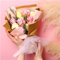 Букет из мыльных роз, розово-желтый, 9 шт.