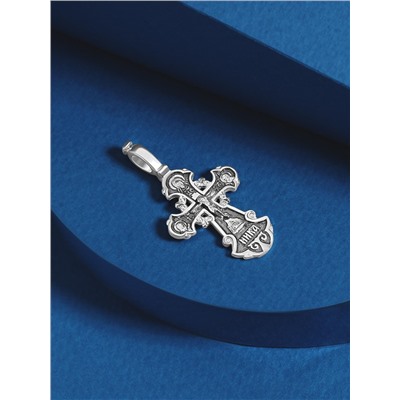 Крест православный из чернёного серебра - Распятие, Николай Чудотворец 3.3 см 925 пробы 3-069чч