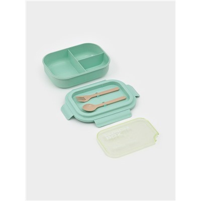 Ланч - бокс контейнер для еды Доляна «Завтрак», 1.1 л, 3 ячейки, вилка, ложка, 22×16×6.5 см, пластик, бирюзовый