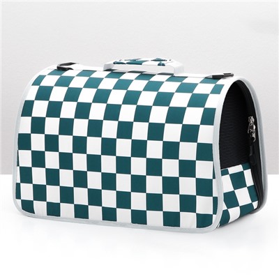 Сумка - переноска, 43×24×28 см, с органайзером и иллюминатором, белая, зелёная