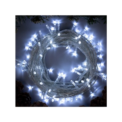 Гирлянда «Нить» 10 м, IP20, прозрачная нить, 100 LED, 8 режимов, 220 В, свечение белое