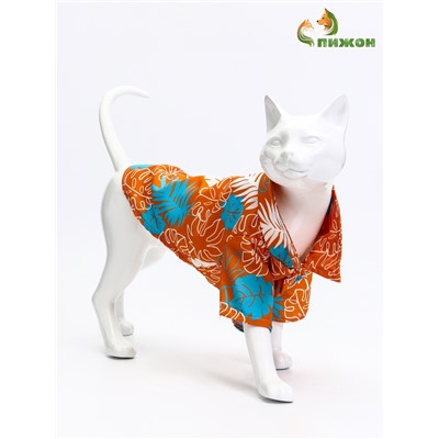 Рубашка для собак «Тропики», размер S, ДС 25, ОГ 35, ОШ 23 см, оранжевая