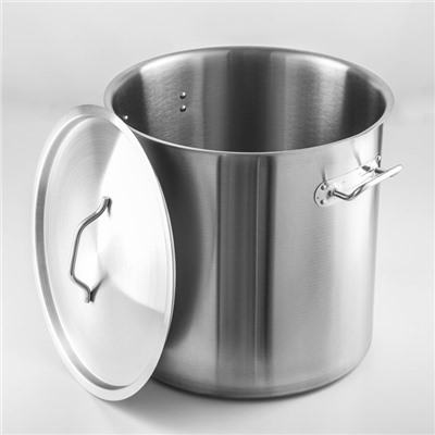 УЦЕНКА Кастрюля из нержавеющей стали с крышкой Hanna Knövell HoReCa, 50 л, толщина 0.8 мм, 201 сталь, дно 3.2 мм, с теплораспределительным дном, индукция