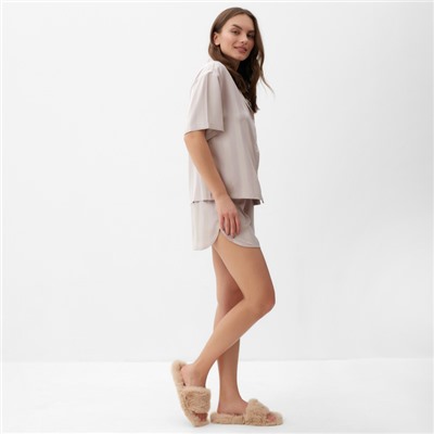 Пижама женская (рубашка, шорты) KAFTAN «Полоска», размер 48-50, бежевая