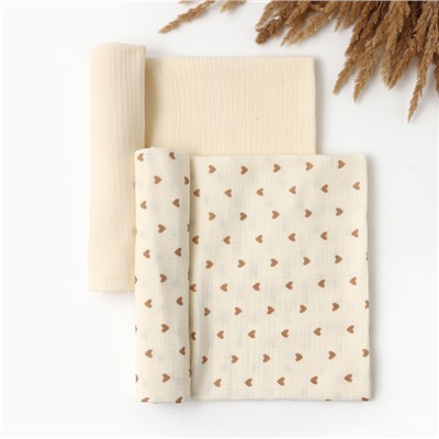 Набор пелёнок «Крошка Я» Heart, 130×110 см - 2 шт., муслин, хлопок 100%