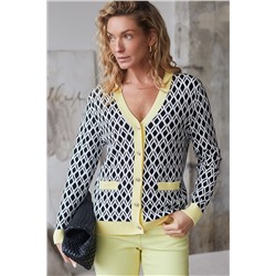 Кардиган с V-вырезом жаккардовой вязки с принтом ромб VILATTE, 1229069