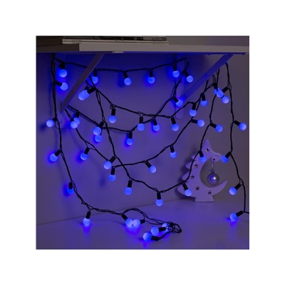 Гирлянда «Нить» 10 м с насадками «Шарики 2.5 см», IP44, тёмная нить, 100 LED, свечение синее, 8 режимов, 220 В