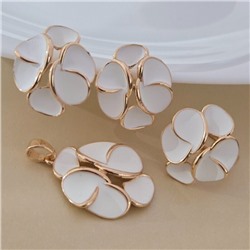 Комплект ювелирной бижутерии коллекция "Дубай" серьги, кулон и кольцо 20 р, покрытие позолота, вставка: эмаль, цвет: белый матовый, арт.313.346-20