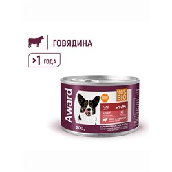 Влажный корм AWARD для взрослых собак паштет из говядины с морковью 200 г
