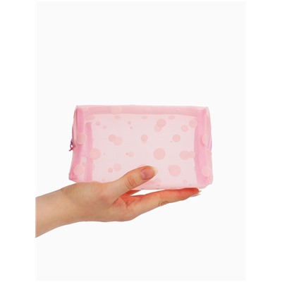 Косметичка женская DOT, с рисунком, сетка, на молнии, розовая