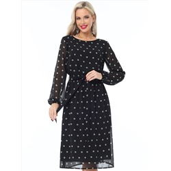 Платье шифоновое в мятный горошек с поясом